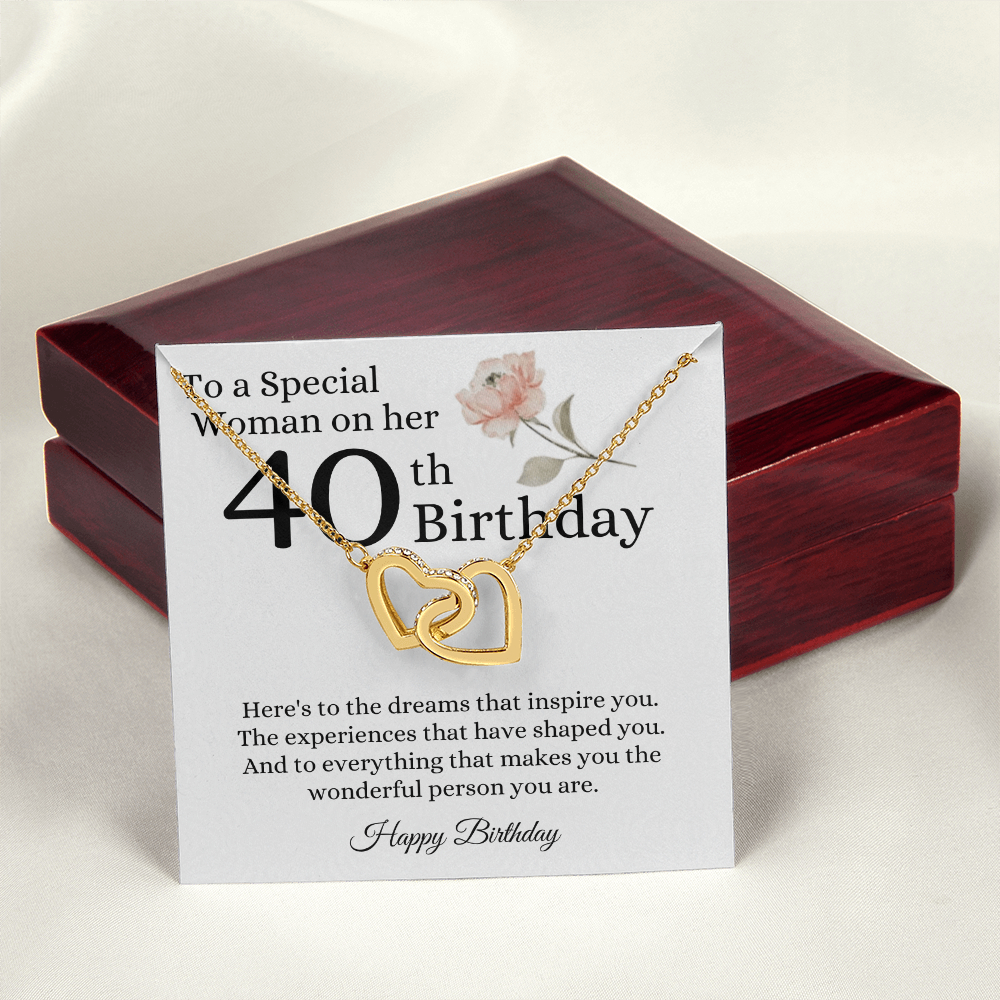 Happy 40th Birthday - Linked Hearts Necklace - Special Woman Message Card Gift