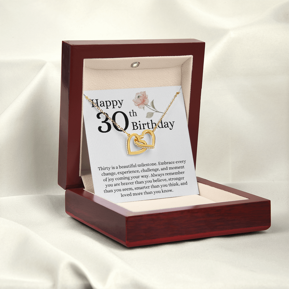 Happy 30th Birthday - Linked Hearts Necklace - Loved More Than You Know Message Card Gift