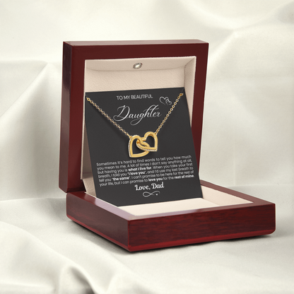 To My Daughter - Linked Hearts Necklace - You Are What I Live For Message Card Gift