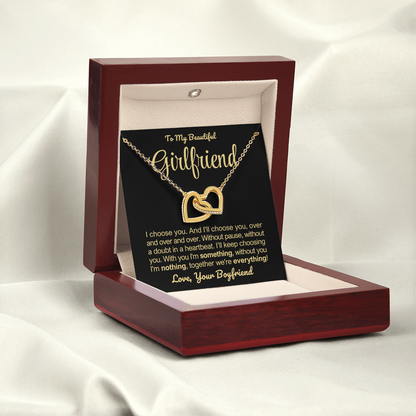 To My Girlfriend - Linked Hearts Necklace - I Choose You Message Card Gift