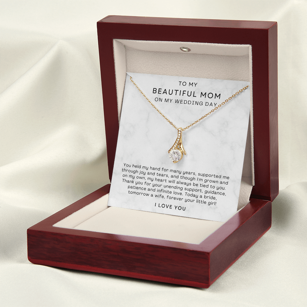 To My Mom - Ribbon Necklace - Forever Your Little Girl Message Card Gift