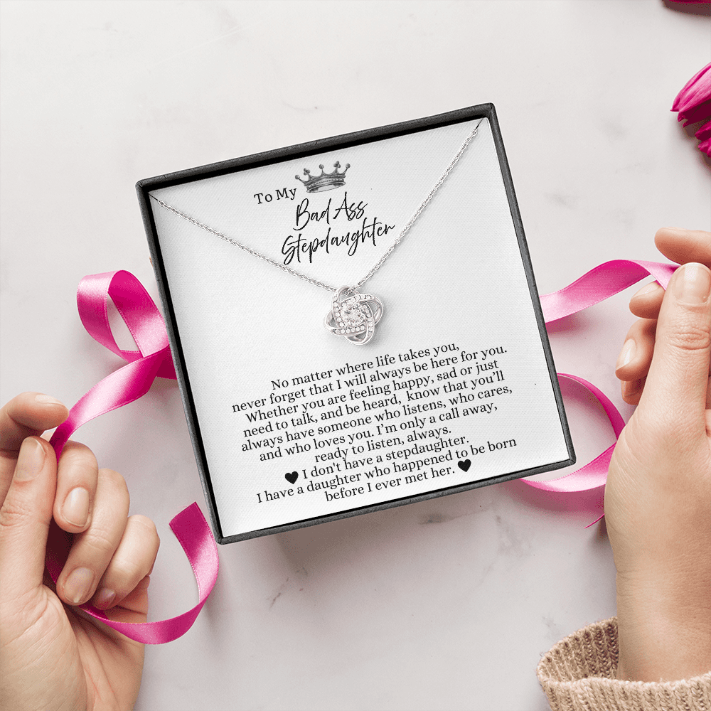 To My Bad Ass Stepdaughter - Love Heart Necklace - I Will Always Be Here For You Gift