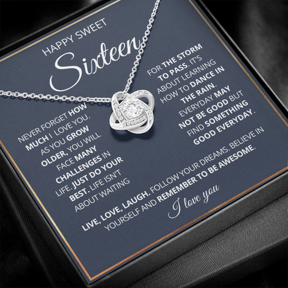 Happy Sweet 16 - Love Knot Necklace - Remember to Be Awesome Message Card Gift