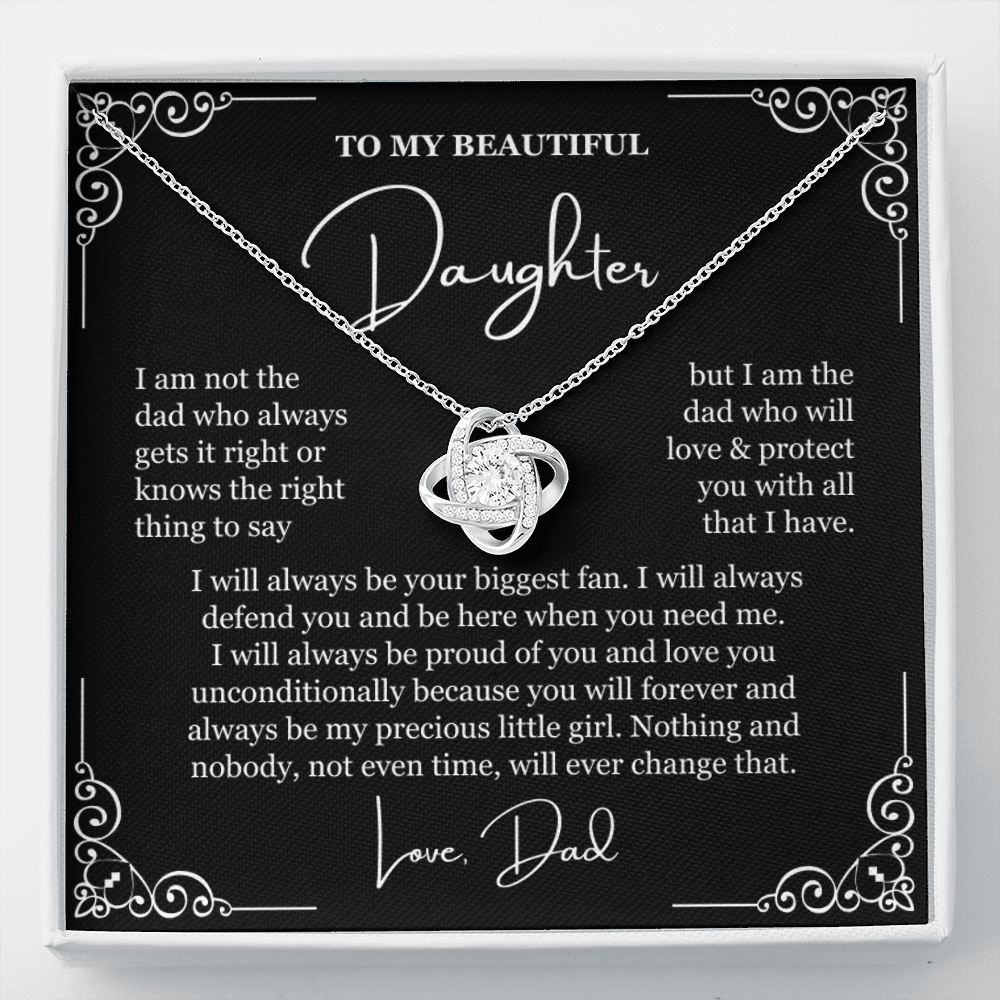 To My Daughter - Love Knot Necklace - Always My Precious Little Girl Message Card Gift