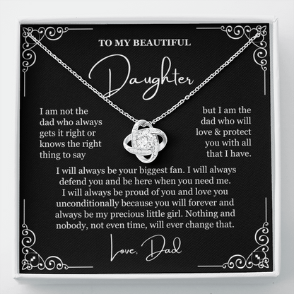 To My Daughter - Love Knot Necklace - Always My Precious Little Girl Message Card Gift