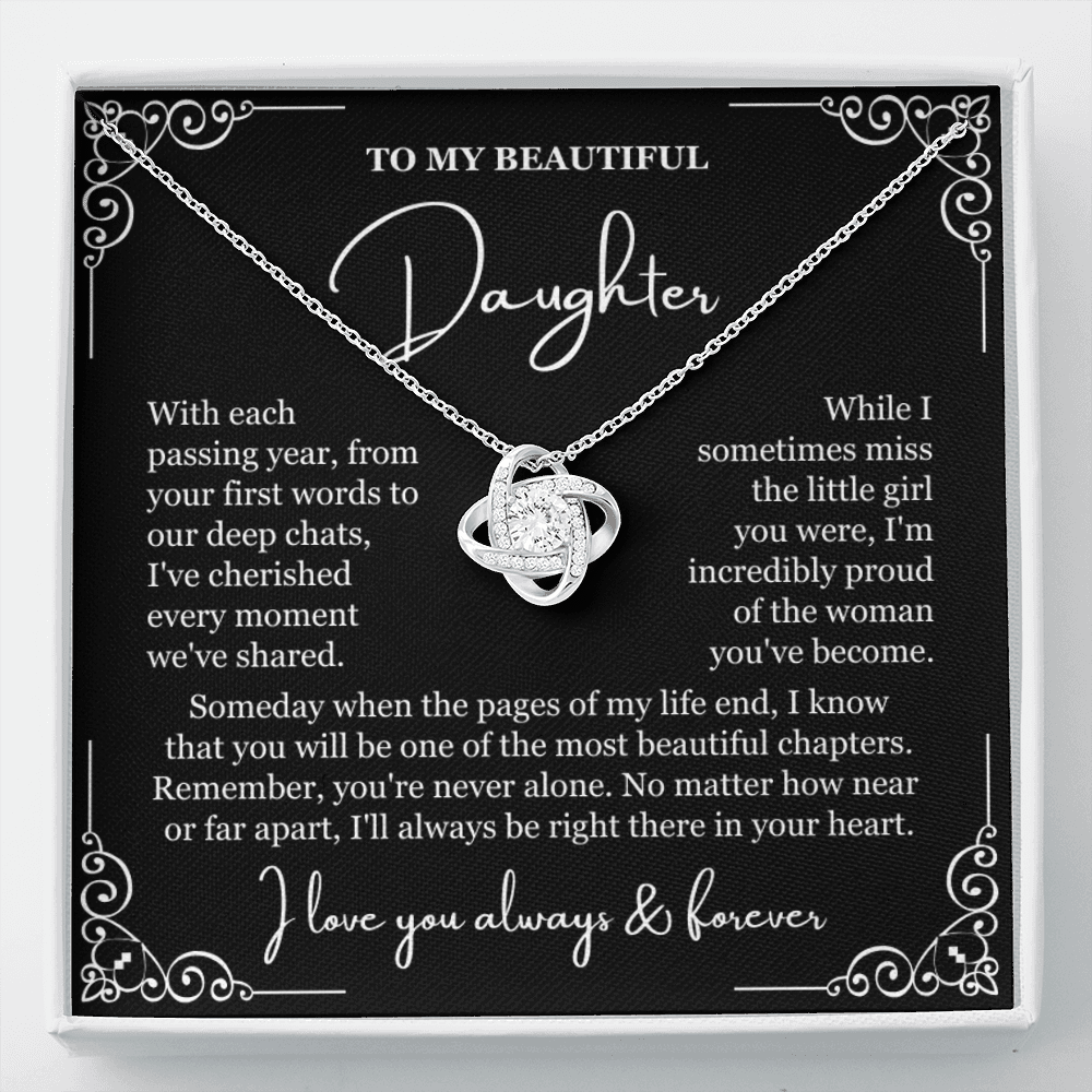 To My Daughter - Love Knot Necklace - You're Never Alone Message Card Gift