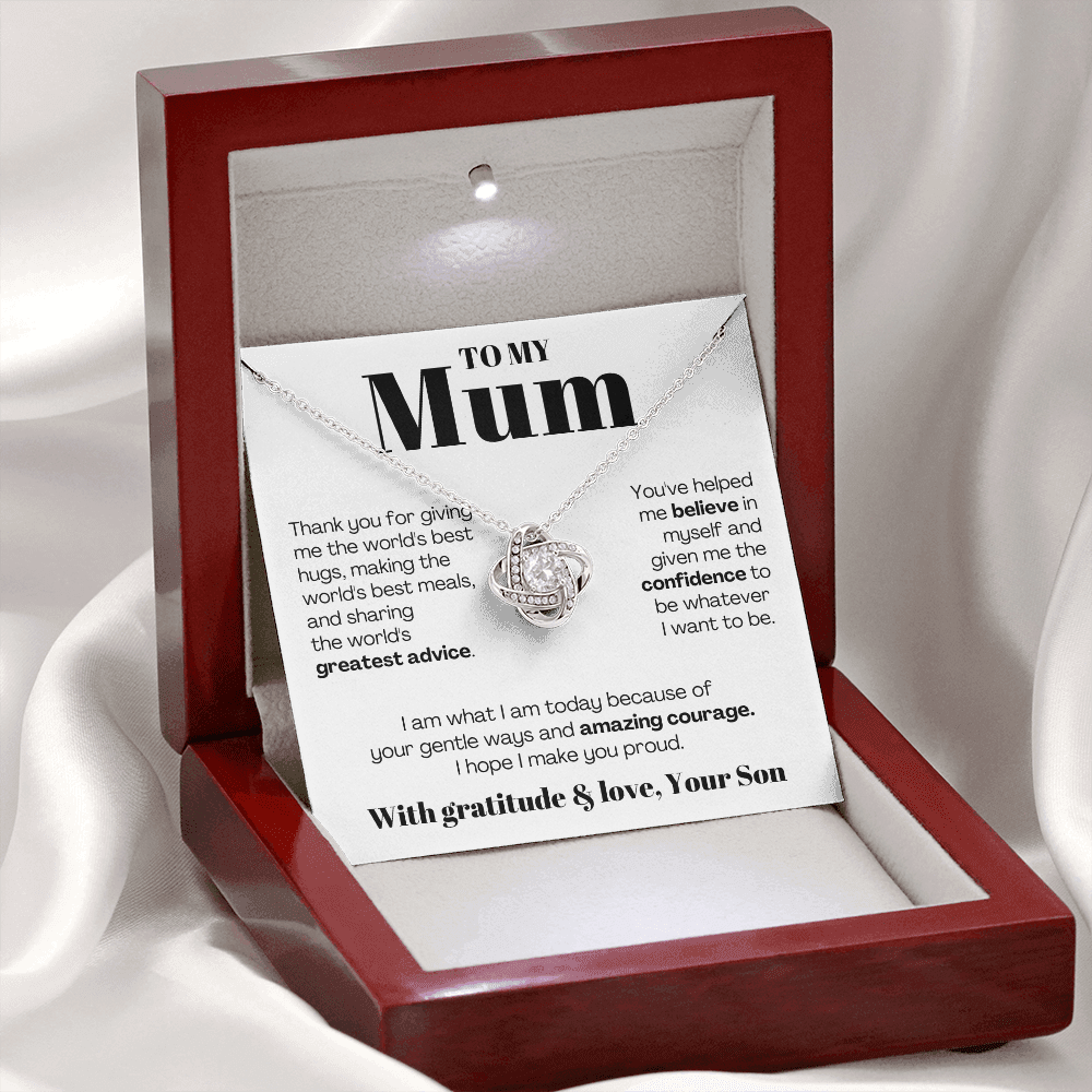To My Mum - Love Knot Necklace - I Am What I Am Because of You Message Card Gift