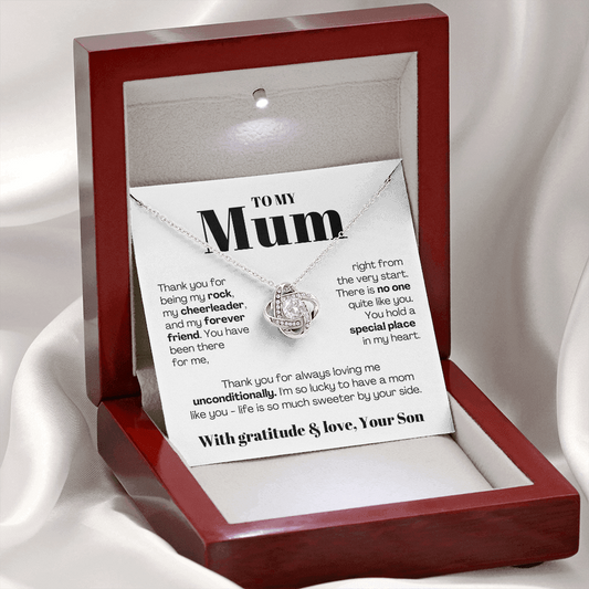 To My Mum - Love Knot Necklace - Lucky to Have You as My Mum Message Card Gift