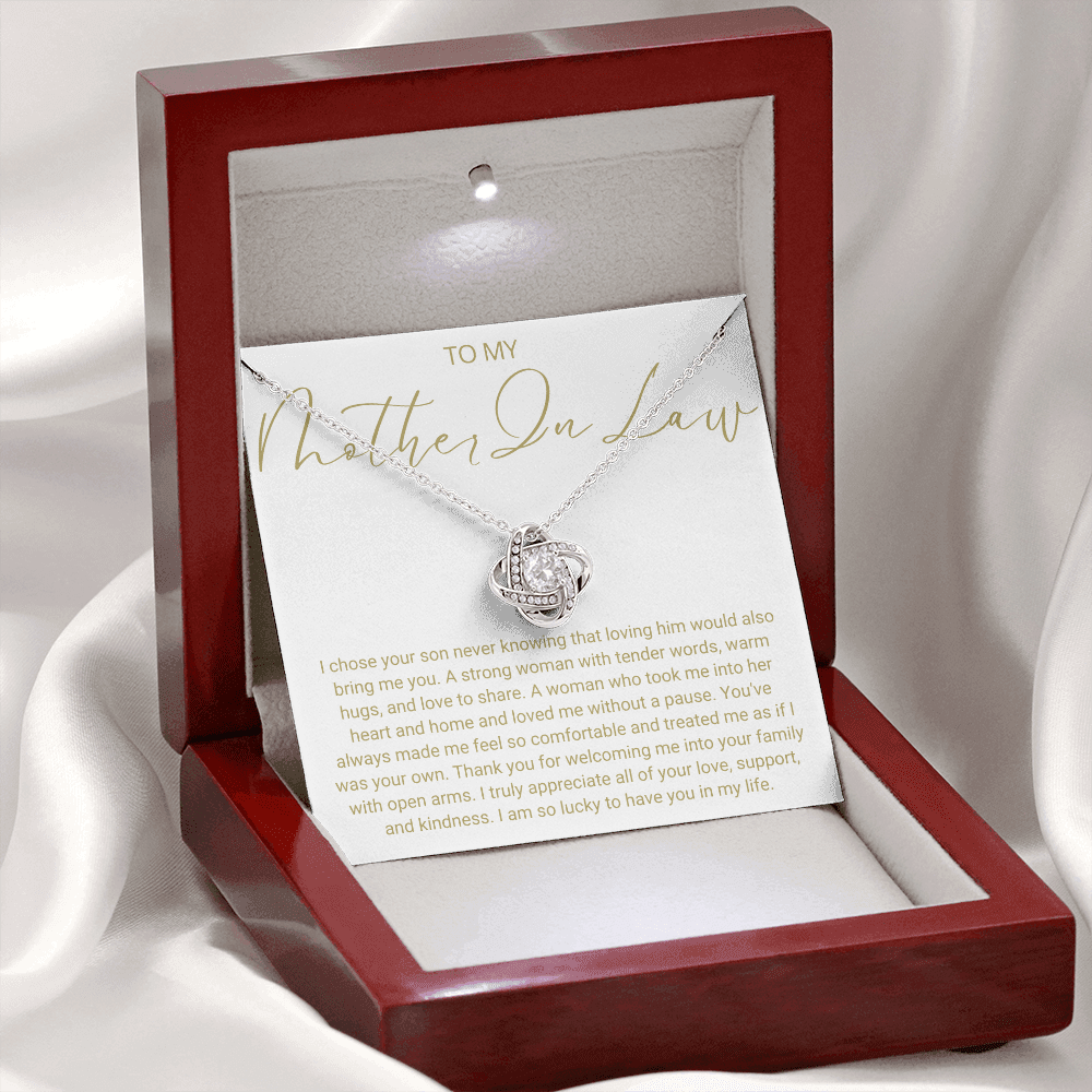 To My Mother In Law - Love Knot Necklace - Lucky To Have You Message Card Gift