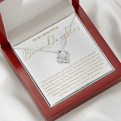 To My Bonus Daughter - Love Knot Necklace - Always Be Here for You Message Card Gift