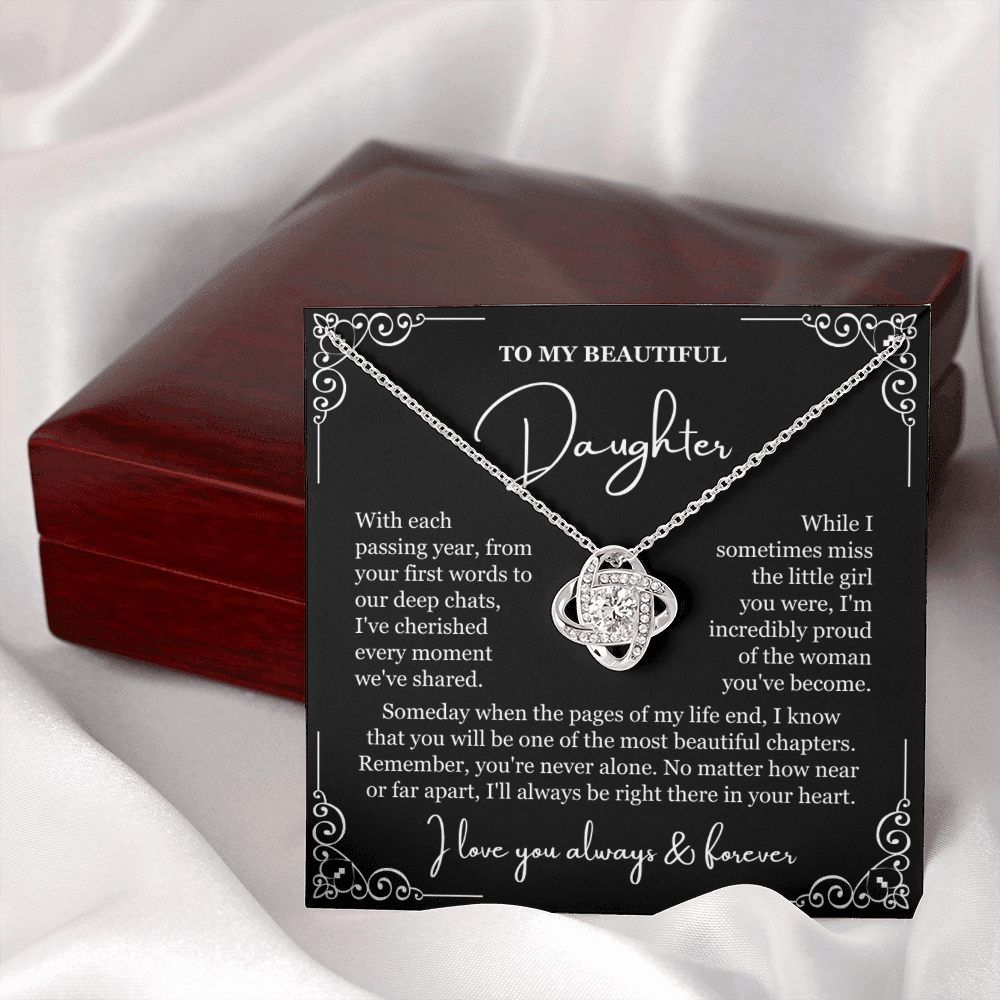 To My Daughter - Love Knot Necklace - You're Never Alone Message Card Gift