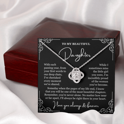 To My Daughter - Love Knot Necklace - You're Never Alone Message Card Gift