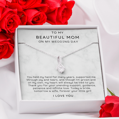 To My Mom - Ribbon Necklace - Forever Your Little Girl Message Card Gift