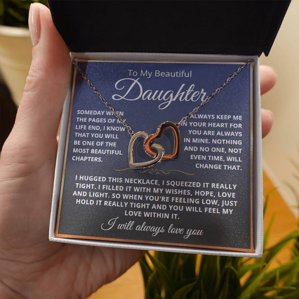 To My Daughter - Linked Hearts Necklace - Love You Forever Message Card Gift