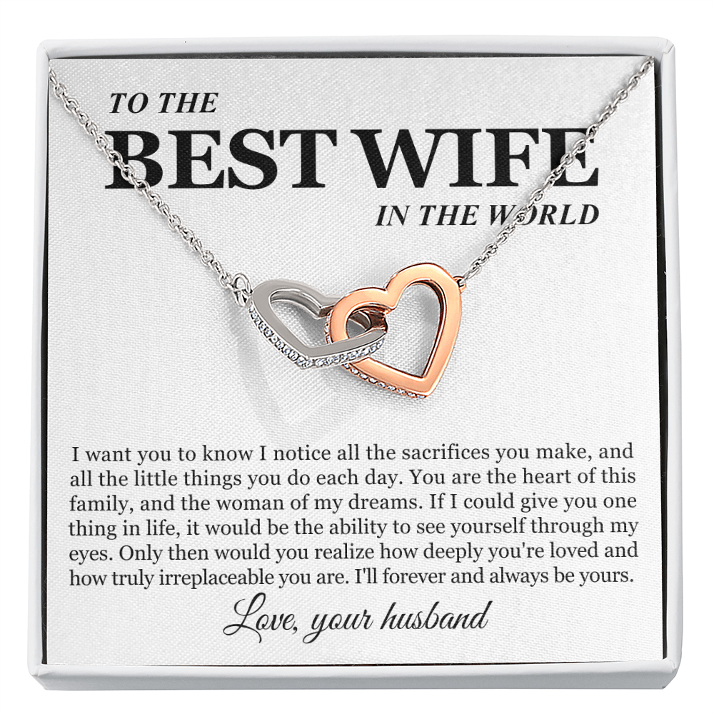 To My Wife - Linked Hearts Necklace - Woman of My Dreams Message Card Gift