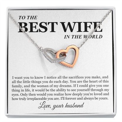 To My Wife - Linked Hearts Necklace - Woman of My Dreams Message Card Gift