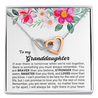 To My Granddaughter - Linked Hearts Necklace - You Are Never Alone Message Card Gift