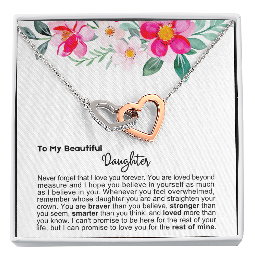 To My Daughter - Linked Hearts Necklace - Love You Forever Message Card Gift