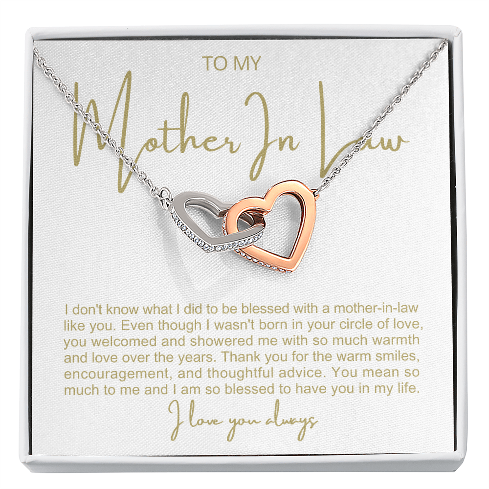 To My Mother In Law - Linked Hearts Necklace - You Are A Blessing Message Card Gift