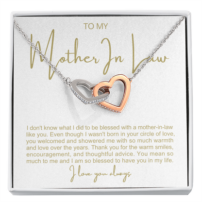 To My Mother In Law - Linked Hearts Necklace - You Are A Blessing Message Card Gift