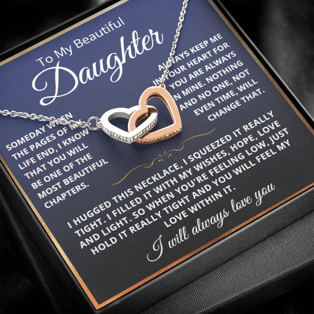 To My Daughter - Linked Hearts Necklace - Love You Forever Message Card Gift