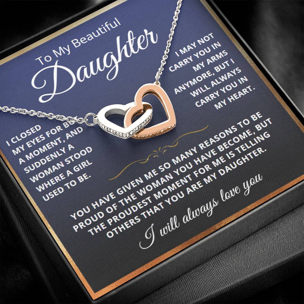 To My Daughter from Dad - Linked Hearts Necklace - Love You Forever Message Card Gift