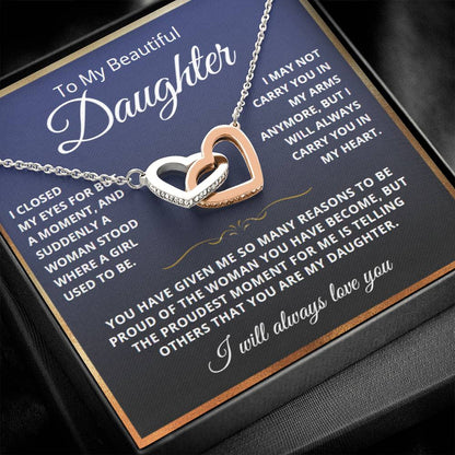 To My Daughter from Dad - Linked Hearts Necklace - Love You Forever Message Card Gift