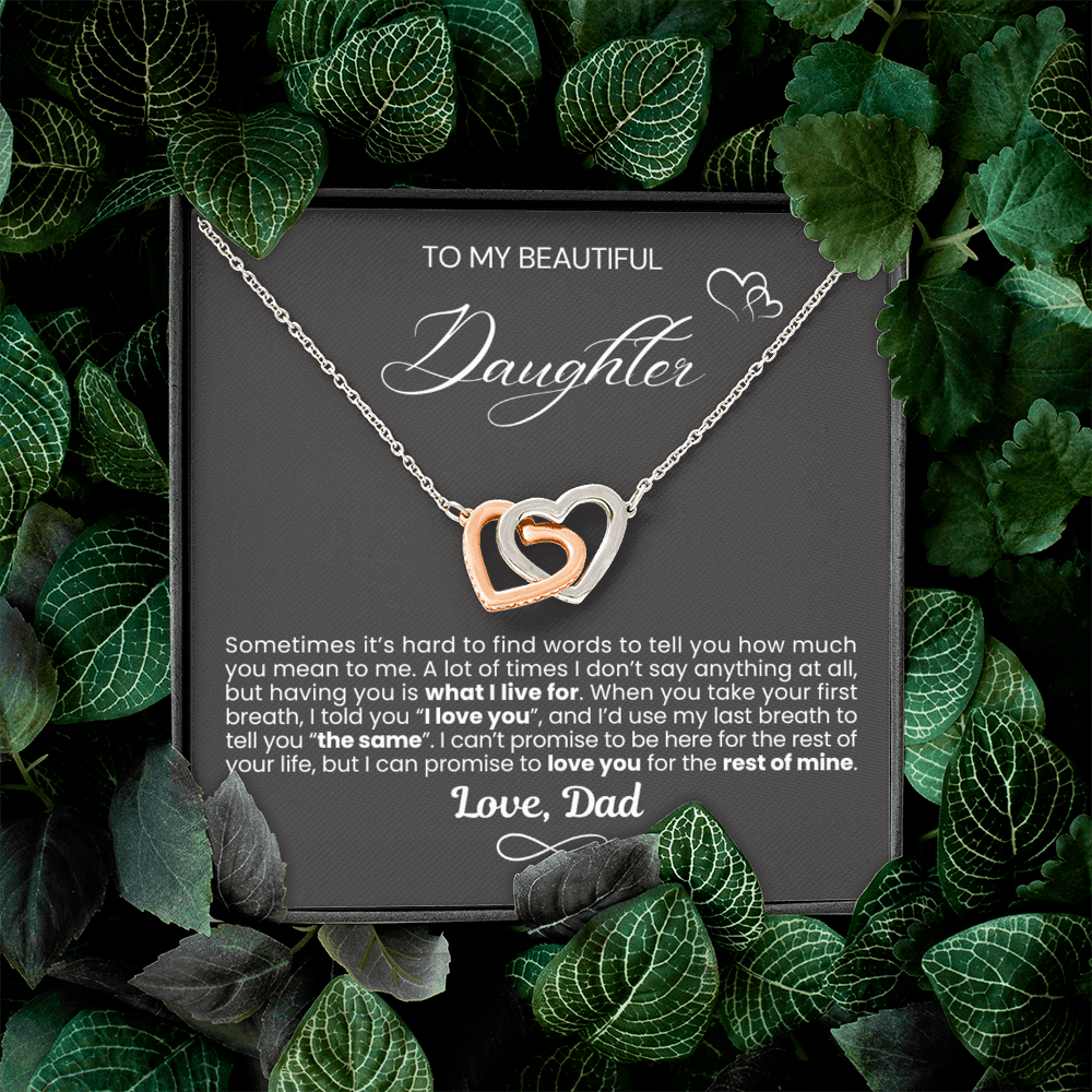 To My Daughter - Linked Hearts Necklace - You Are What I Live For Message Card Gift