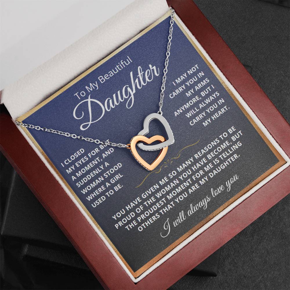 To My Daughter from Dad - Linked Hearts Necklace - Love You Forever Message Card Gift
