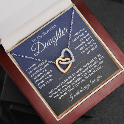 To My Daughter from Dad - Linked Hearts Necklace - Love You Forever Message Card Gift
