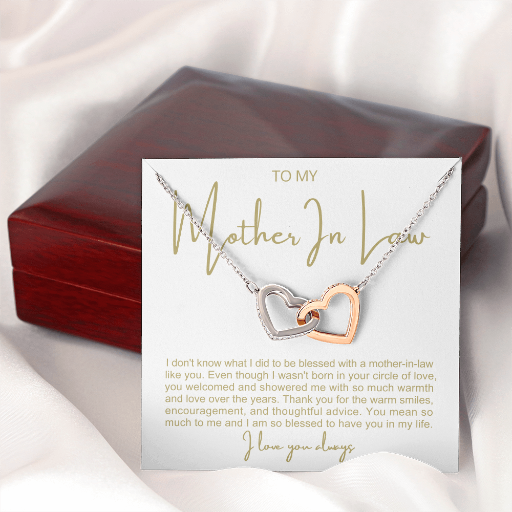 To My Mother In Law - Linked Hearts Necklace - You Are A Blessing Message Card Gift