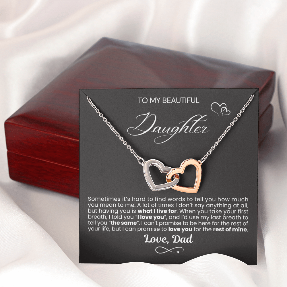 To My Daughter - Linked Hearts Necklace - You Are What I Live For Message Card Gift
