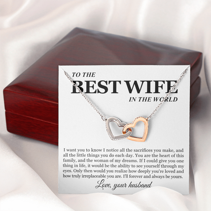 To My Wife - Linked Hearts Necklace - Woman of My Dreams Message Card Gift
