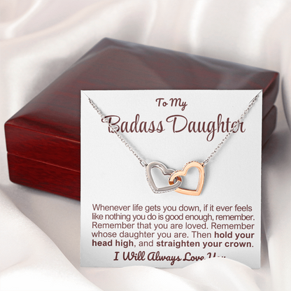 To My Badass Daughter - Linked Hearts Necklace - Remember Whose Daughter You Are Message Card Gift
