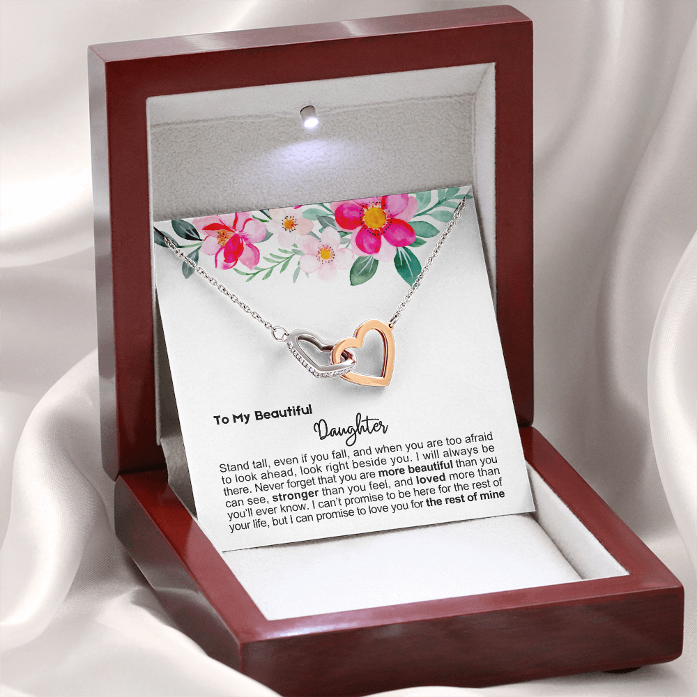 To My Daughter - Linked Hearts Necklace - Look Beside You Message Card Gift