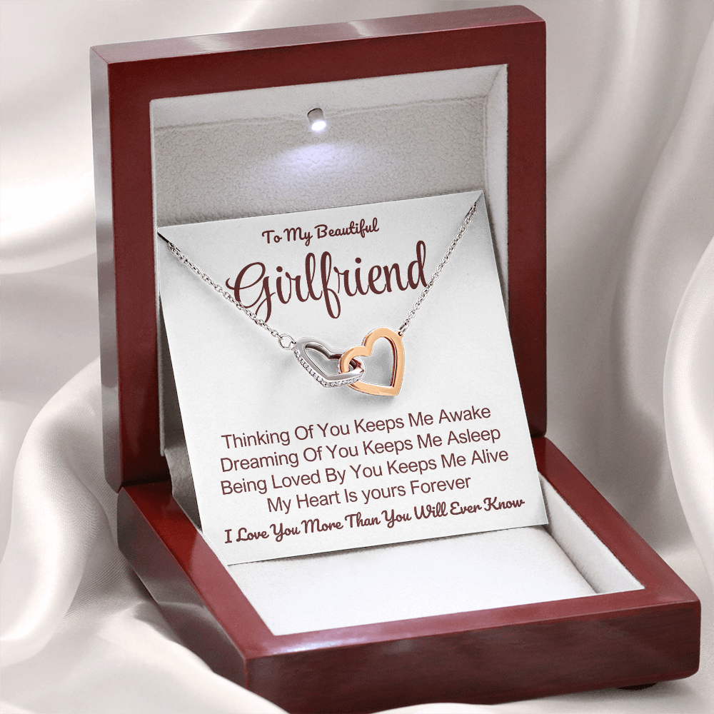 To My Girlfriend - Linked Hearts Necklace - My Heart Is Yours Message Card Gift