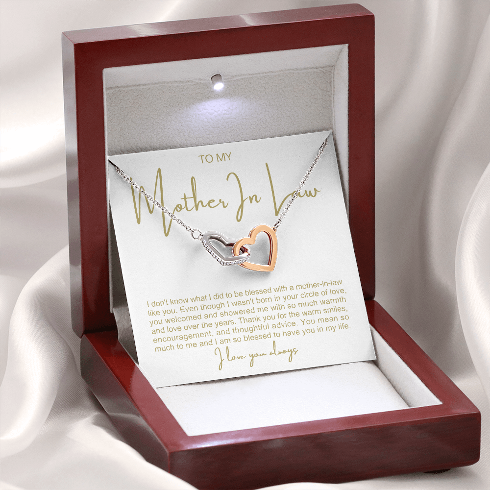 To My Mother In Law - Linked Hearts Necklace - You Are A Blessing Message Card Gift