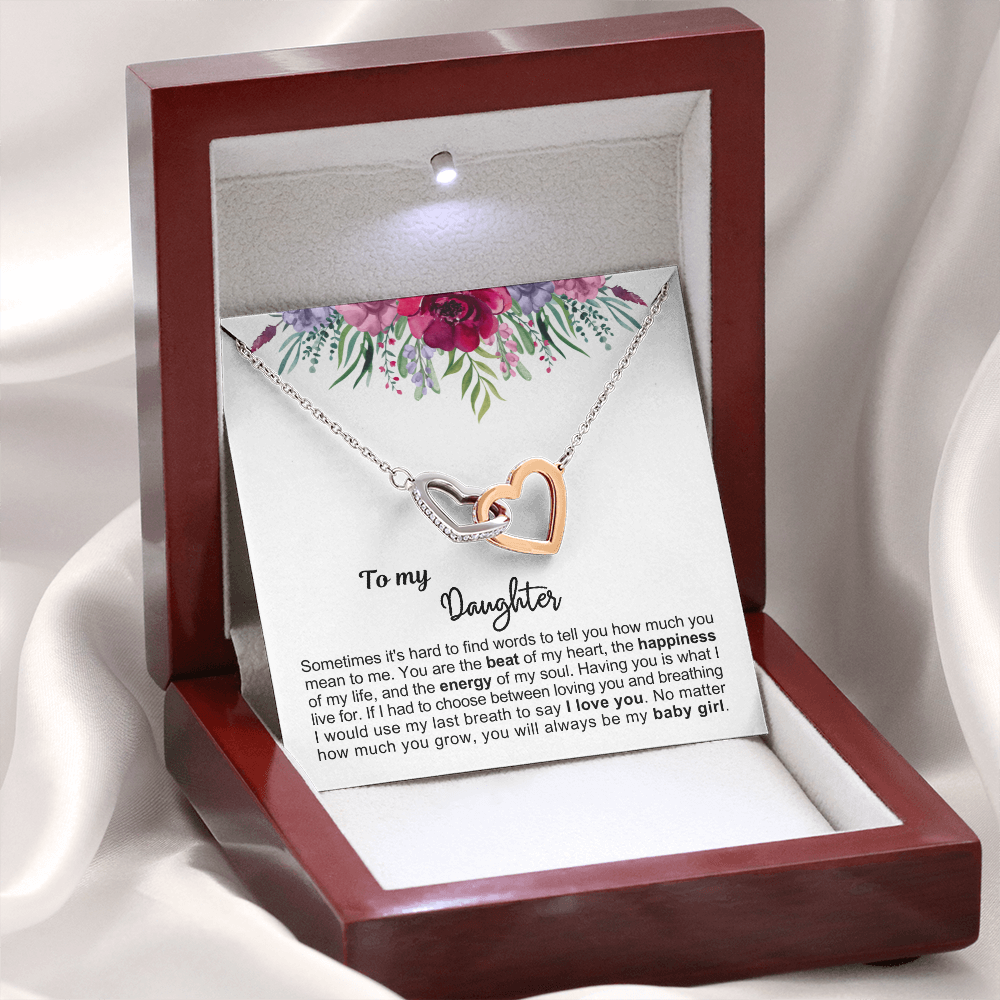 To My Daughter - Linked Hearts Necklace - Always My Baby Girl Message Card Gift