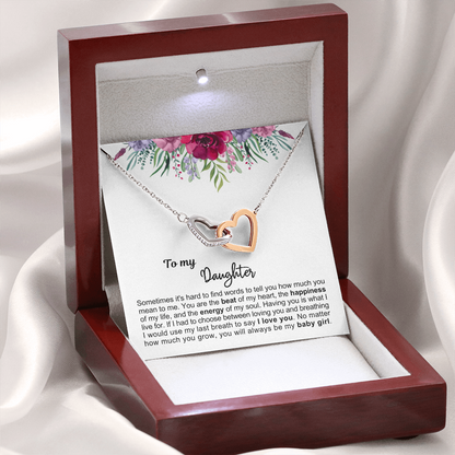 To My Daughter - Linked Hearts Necklace - Always My Baby Girl Message Card Gift