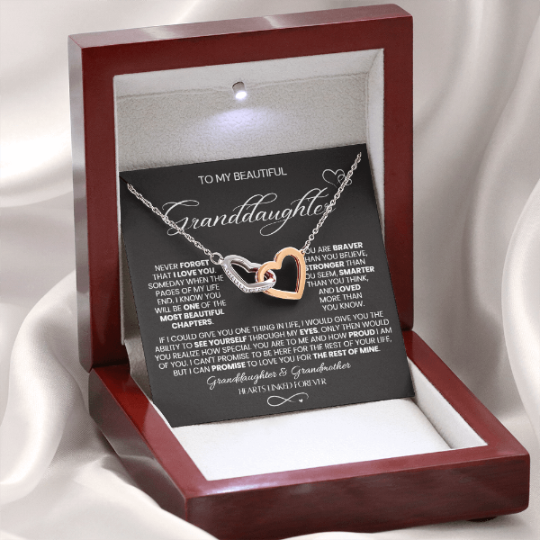 To My Granddaughter - Linked Hearts Necklace - Hearts Linked Forever Message Card Gift