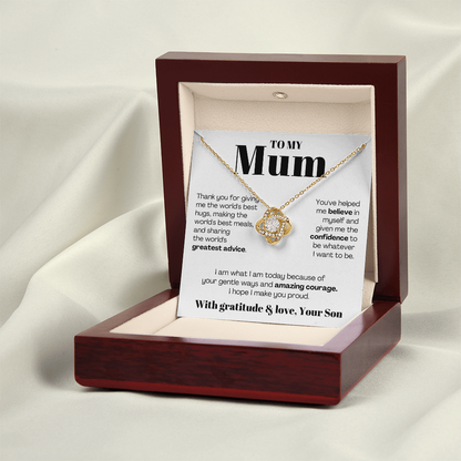 To My Mum - Love Knot Necklace - I Hope I Make You Proud Message Card Gift