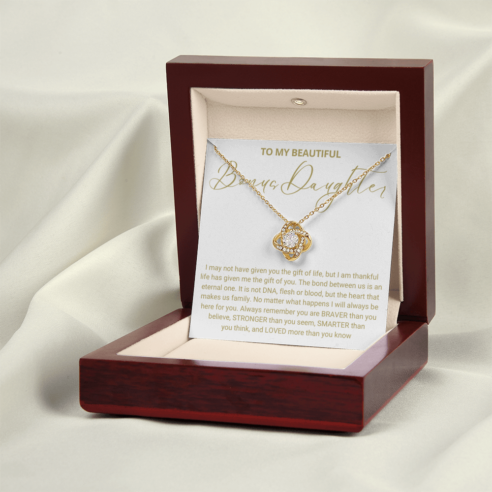 To My Bonus Daughter - Love Knot Necklace - Always Be Here for You Message Card Gift