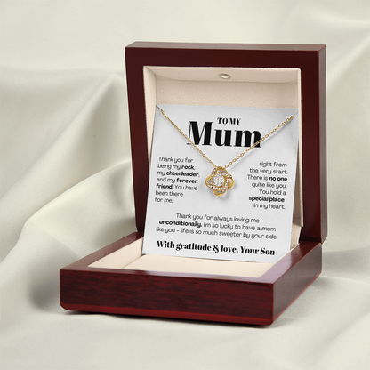 To My Mum - Love Knot Necklace - Lucky to Have You as My Mum Message Card Gift