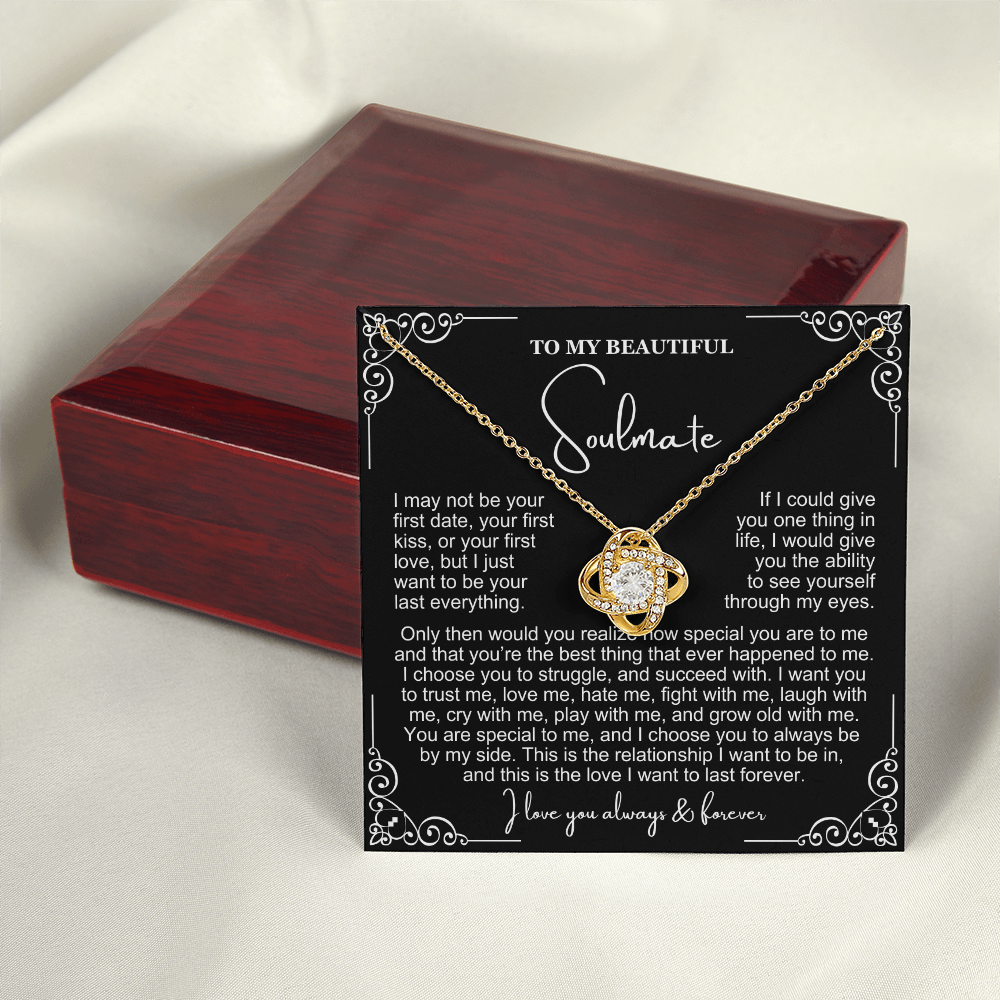 To My Soulmate Necklace - Love Knot Necklace - I Choose You Message Card Gift