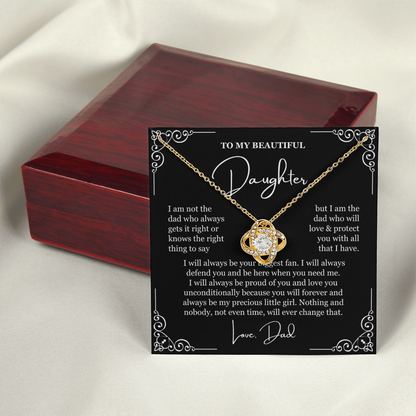 To My Daughter - Love Knot Necklace - Always My Precious Little Girl Message Card Gift