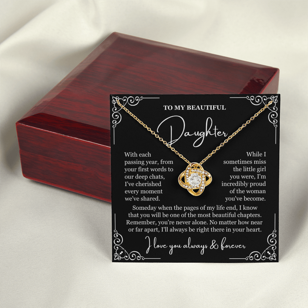 To My Daughter - Love Knot Necklace - You're Never Alone Message Card Gift
