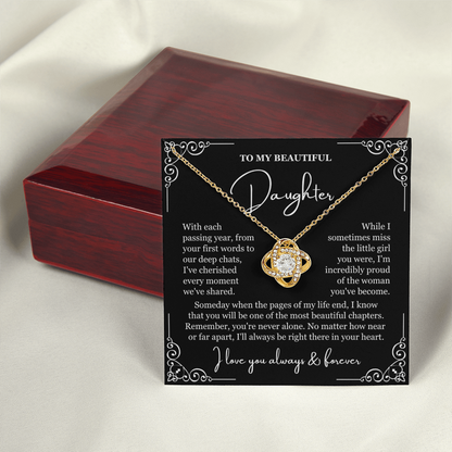 To My Daughter - Love Knot Necklace - You're Never Alone Message Card Gift