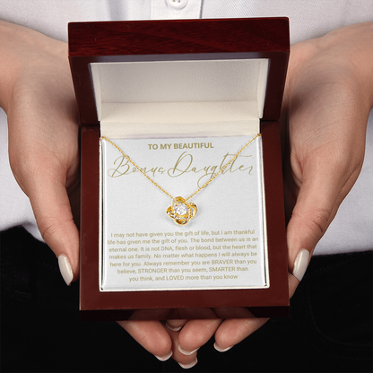 To My Bonus Daughter - Love Knot Necklace - Always Be Here for You Message Card Gift