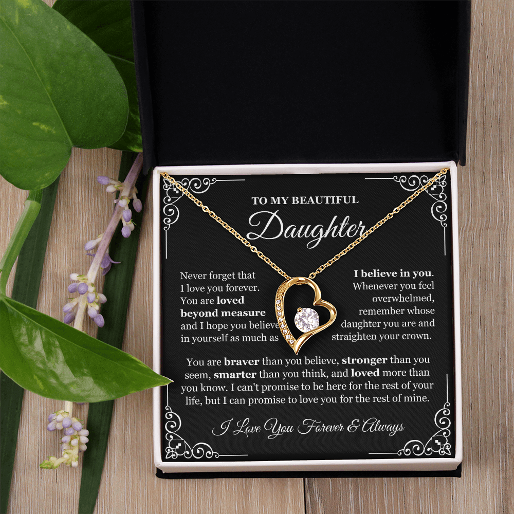 To My Daughter Necklace - Love Heart Necklace - Loved Beyond Measure Message Card Gift
