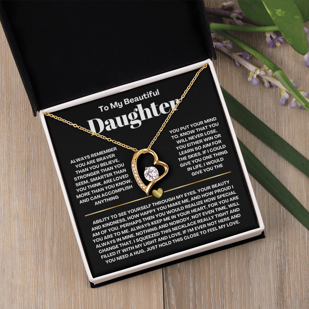To My Daughter Necklace from Dad - Love Heart Necklace - Always In My Heart Message Card Gift